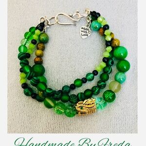 Green and Gold Multi-Strand Beaded Bracelet